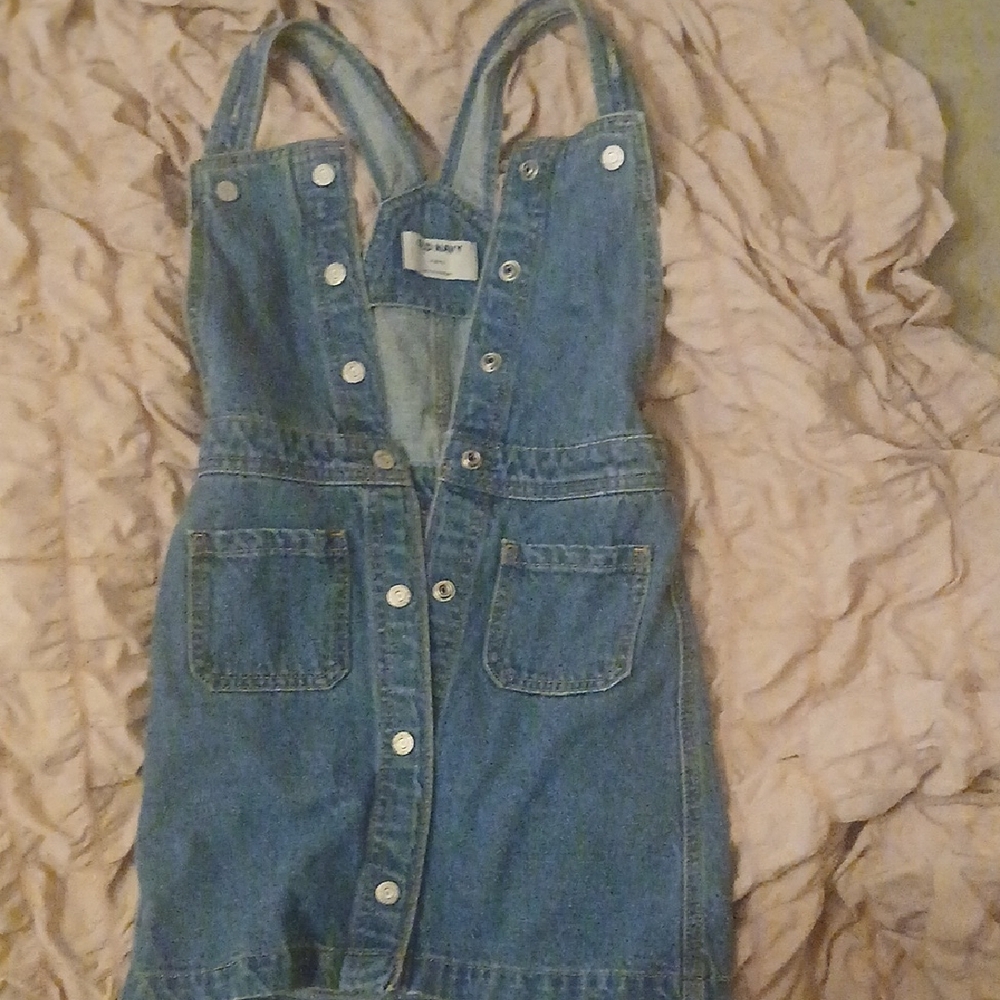 Blue Buttoned Denim Overalls Dress